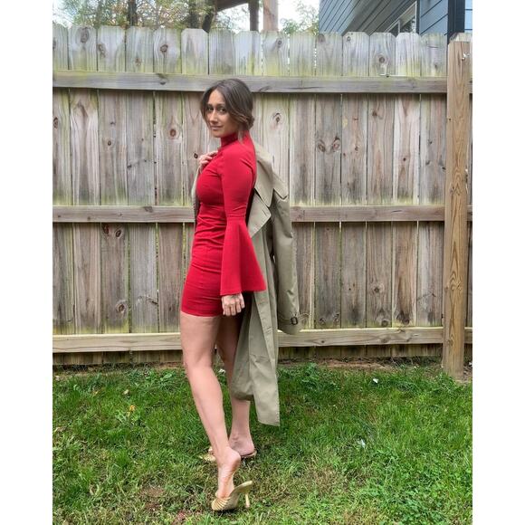 Y2K Vintage Red Bell Sleeve Dress Bodycon Date Night - Picture 7 of 10